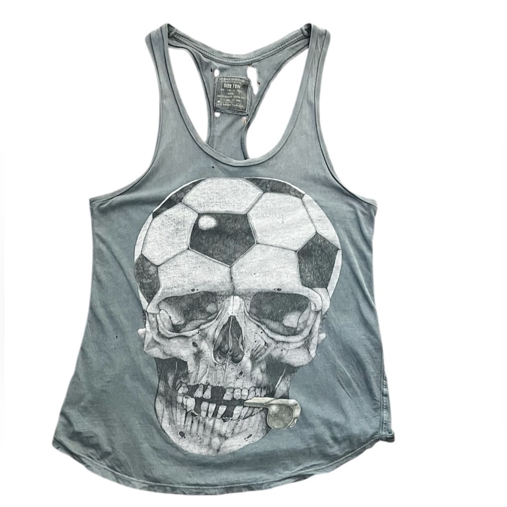RARE ALLSAINTS 12th Man Alt Goth Soccer Referee gray Vest Tank Top size 10
